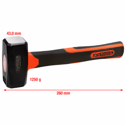 KS Tools 142.5126, Sledge hammer, Steel, Fibreglass, Black, 26 cm, 1.36 kg