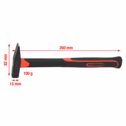 KS Tools 142.1311, Cross-peen hammer, Steel, Fibreglass, Black, 26 cm, 180 g