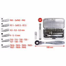 KS Tools 918.4600, 31 pc(s), Chromium-vanadium steel, 600 g, 25.4 / 4 mm (1 / 4")