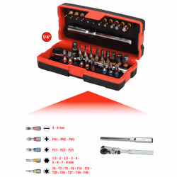 KS Tools 918.3015, 31 pc(s), Chromium-vanadium steel, DIN 3126, ISO 1173 - C 6,3, 204 g, 25.4 / 4 mm (1 / 4"), Hexagonal
