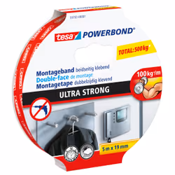 TESA Powerbond Ultra Strong, Mounting tape, White, 5 m, Indoor, Plastic, Stone, Wood, 1 kg/cm