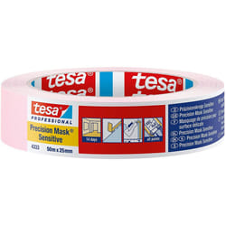 Tesa 43330001801 Precision Sensitive, Razor Sharp Edge and Low Tack Masking Tape for Indoor Painting and Decorating, Residue Free Removal, 50 m x 25