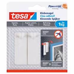 TESA 77773-00000, Indoor, Universal hook, White, Adhesive strip, 1 kg, Tiles & metal