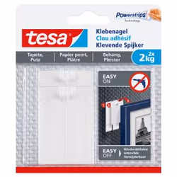 TESA 77776-00000, Indoor, Universal hook, White, Adhesive strip, 2 kg, Plaster