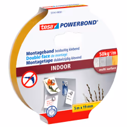 TESA Powerbond INDOOR, Mounting tape, White, 5 m, Indoor, Plastic, Wood, 2 kg/cm