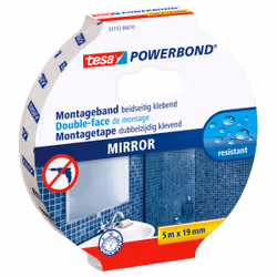 TESA Powerbond MIRROR, Mounting tape, White, 5 m, Indoor, Plastic, Wood, 0.5 kg/cm