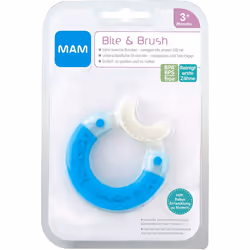 Bite & Brush, Baby Ring Suitable From 3+ Months Old, Teething Toy Promotes Dental Hygiene and Cleanliness, Soothes Painful Gums, Blue