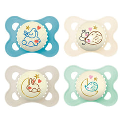 Original Night Silicone Dummy, Set of 4, 0-6 Months, Glow in the Dark, Tooth-Friendly, Includes 2 Sterilising Transport Boxes, Cream