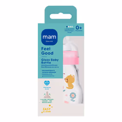 Feel Good Glass Baby Bottle Pack of 2 (170 ml & 260 ml), with Teat 1 Slow Flow for Newborns, Pink
