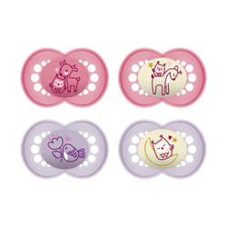 Original Pure Day & Night Dummies, Set of 4, Baby Dummy Made from Sustainable & Organic Renewable Material, MAM SkinSoft Silicone Teat with Dummy Box,