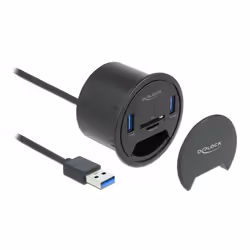 DeLOCK 2 Port Tisch-Hub 2 x SuperSpeed USB Typ-A und Card Reader für SD und Micro, Black, 1 pc(s), Box