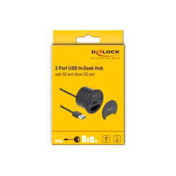 DeLOCK 2 Port Tisch-Hub 2 x SuperSpeed USB Typ-A und Card Reader für SD und Micro