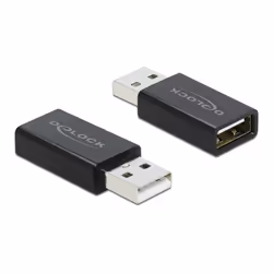 DeLOCK USB 2.0 Adapter Type-A male to Type-A female Data Blocker, USB 2.0 Type-A, USB 2.0 Type-A, Black