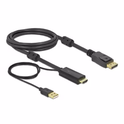 DeLOCK HDMI to DisplayPort cable 4K 30 Hz 2 m, 2 m, HDMI Type A (Standard), DisplayPort + USB Type-A, Male, Male, Straight