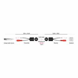DeLOCK Stereo Audio Extender RJ45 jack to 2 x RCA plug Cat.5 up to 50 m set 2 pieces