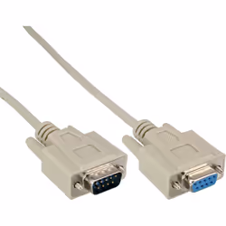 InLine Serial extension, 9pin male / female, moulded, 1:1 assigned, 15m, Beige, 15 m, male 9pin Sub D, female 9pin Sub D