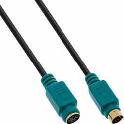 InLine PS/2 cable, , M/F, black/green, golden contacts, 3m, 3 m, Male, Female, Black