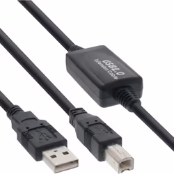 InLine USB 2.0 Active Signal Booster / Repeater Cable Type A/B, black, 10m, 10 m, USB A, USB B, Male/Male, 0.48 Gbit/s, Black