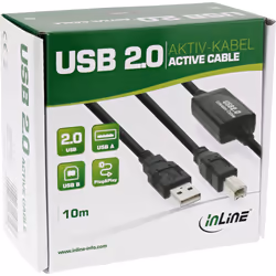 InLine USB 2.0 Active Signal Booster / Repeater Cable Type A/B, black, 10m