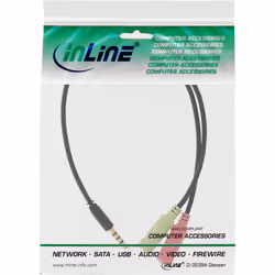InLine Audio Headset Adapter Cable 3.5mm male 4 Pin / 2x 3.5mm, black, 0.15m