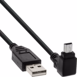InLine USB Type A male / Mini 5pin male up angled 90°, black, 2m, 2 m, USB A, Mini-USB B, USB 2.0, Male/Male, Black