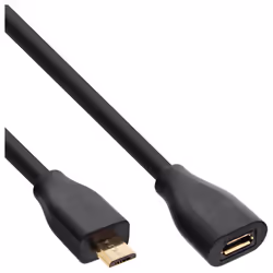 InLine Micro-USB 2.0 extension cable, Micro-B M/F, black/gold, 5m, 5 m, Micro-USB B, Micro-USB B, USB 2.0, Male/Female, Black