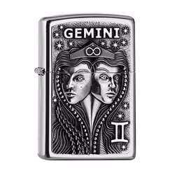 Zippo Lighter Gemini Zodiac Sign Horoscope Chrome Windproof Flame Refillable
