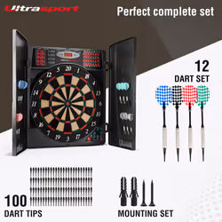 Ultrasport Electric Dartboard, With And Without Doors, Dart Machine For up to 16 Players, Including Throw Line, 12 Darts And 100 Soft Tips