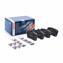Brake pad set; BOSCH; Low-Metallic with anti-squeak plate, with mounting manual; for MERCEDES-BENZ; 0064203320, 0064203420, 0 ...