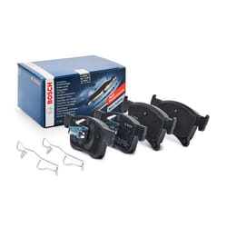BOSCH 0 986 494 823 Brake pad set Low-Metallic with integrated wear warning contact with piston clip, with anti-squeak plate VAUXHALL: Corsa Mk4, Adam