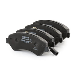 BOSCH 0 986 494 799 Brake pad set Low-Metallic with integrated wear sensor with anti-squeak plate, with mounting manual PEUGEOT: Boxer Van