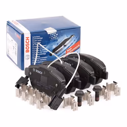 Brake pad set; BOSCH; Low-Metallic with integrated wear sensor; for FIAT, ALFA ROMEO, CITROËN; 71770098, 71770118, 77365543, ...