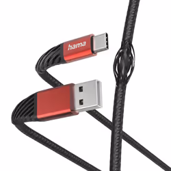 Hama Extreme, 1.5 m, USB A, USB C, USB 2.0, 0.48 Gbit/s, Black, Red