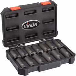 Vigor V5550L, Socket set, 1/2", Metric, 13 head(s), 10,11,12,13,14,15,16,17,18,19,21,22,24 mm, Matt