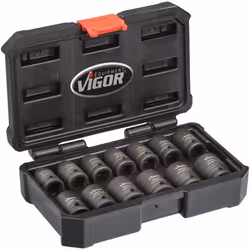 Vigor V5550S, Socket set, 1/2", Metric, 13 head(s), 10,11,12,13,14,15,16,17,18,19,21,22,24 mm, Matt
