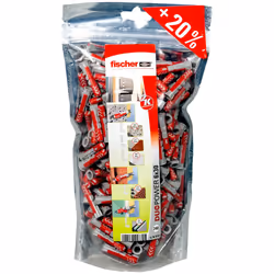 Fischer 536382, Wall plug, Autoclaved aerated concrete, Brick, Concrete, Gypsum block, Gypsum fibre board, Plasterboard, Nylo ...