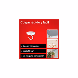 SCLM White Easy-Hanging Hook for Wall and Ceiling, No Holes or Drilling, Holds up to 10 kg and Includes Easy Application Contact Glue, 1 Piece
