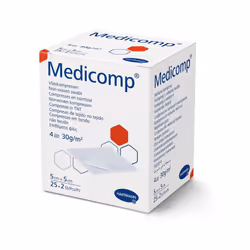 MEDICOMP kompresy z wÅÃ³kniny JAÅOWE 4-warstwowe 5 x 5cm 50 sztuk HARTMANN