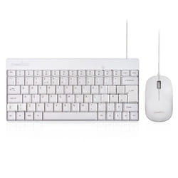 PERIDUO-212 Wired Mini Keyboard and Mouse Combo with 12 Multimedia Keys, White, UK Layout