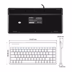 Perixx PERIBOARD-409U Mini Wired Keyboard - USB - 315x147x21mm - UK Layout