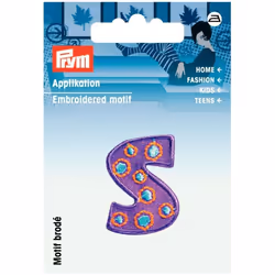 Prym Kids Letter Patch Motif Letter S - Lilac & Multicoloured - each