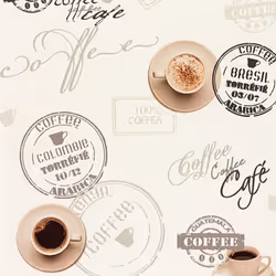 Coffee Cup Wallpaper Off White Beige Typography Script Kitchen Washable Vinyl