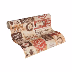 Bistro Coffee Shop Diner Wallpaper Kitchen Vintage Red Brown Beige Embossed