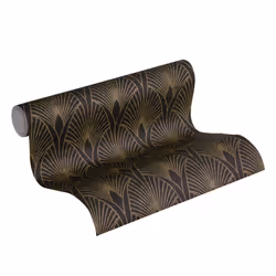 AS Creation Art Deco Fan Arches Black Gold Wallpaper Metallic Effect Textured
