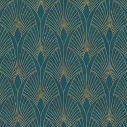 A.S Creation Art Deco Fan Teal Metallic Gold Wallpaper Textured Vinyl
