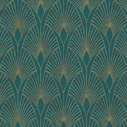 A.S Creation Art Deco Fan Teal Metallic Gold Wallpaper Textured Vinyl