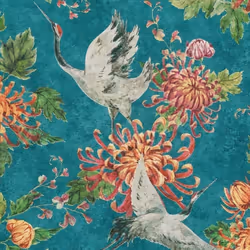 Asian Fusion Crane Bird Wallpaper Emerald Green Textured Vinyl Paste The Wall