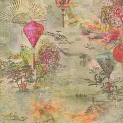 Asian Fusion Oriental Water Colours Wallpaper Textured Vinyl Past The Wall