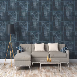 AS Creation Tropical Jungle Palm Tree Leaf Leaves Tiles Wallpaper Vinyl Textured - Blue Black 37740-4