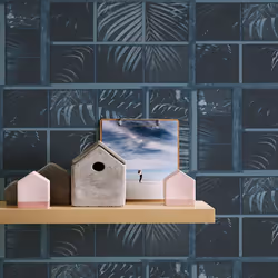 AS Creation Tropical Jungle Palm Tree Leaf Leaves Tiles Wallpaper Vinyl Textured - Blue Black 37740-4